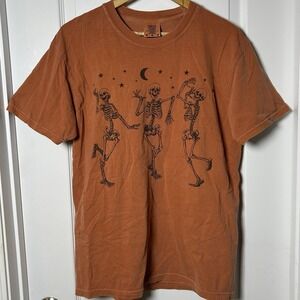 Comfort Colors Orange Dancing Skeletons Halloween Graphic Print Cotton T-Shirt
